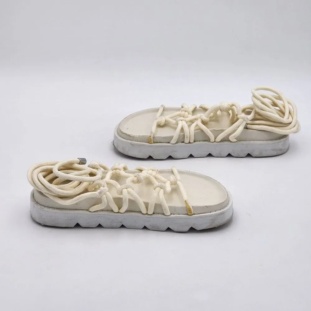 ASOS Design Fizzle Chunky Rope Sandals Platform Wrap Around White Size 7 US 5 UK